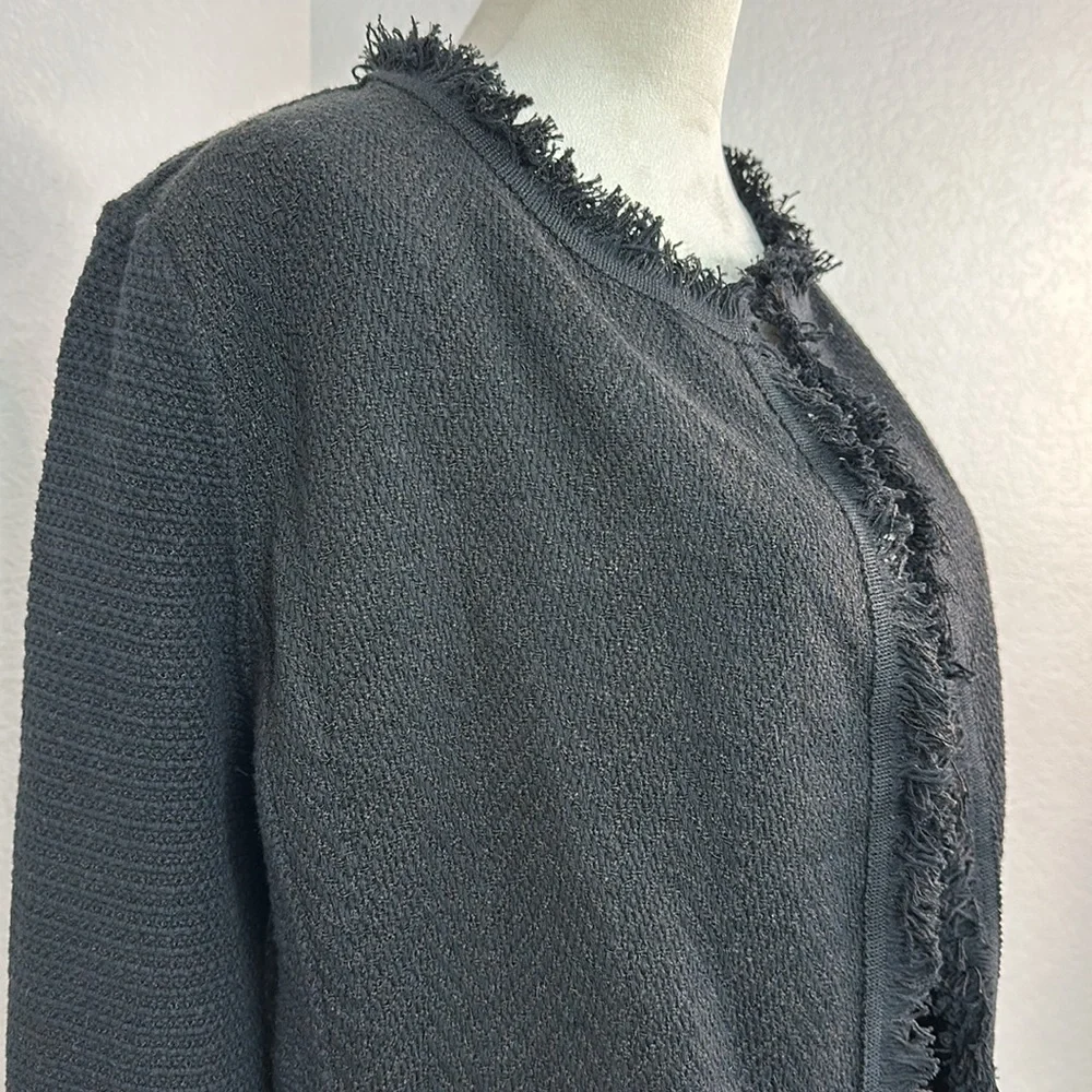 NIC + ZOE Black FRINGE MIX KNIT JACKET Size Large NWT - Picture 10 of 16